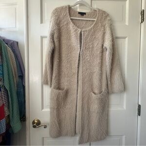 Sanctuary Fuzzy Open-Front Long Cardigan in Light Beige